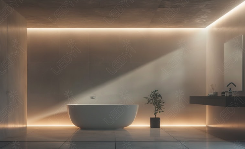 Salle de bains moderne avec éclairage LED.